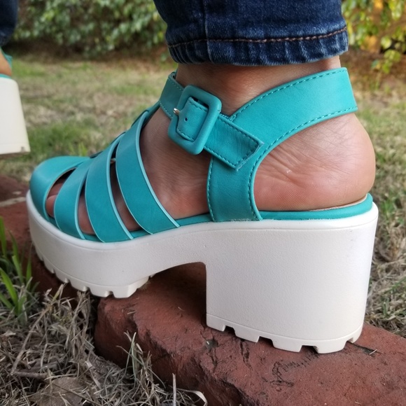 Blue 90's Grunge Look Chunky Summer Shoes - Picture 2 of 8